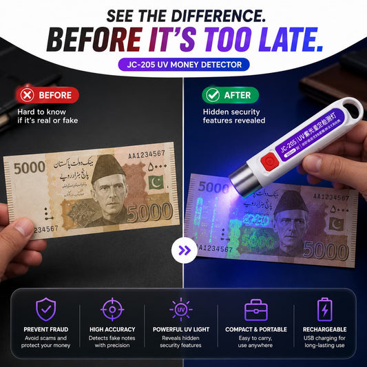 UV Fake Money Detector - Verify Notes, Cheques & Bonds - Protection From Scammers