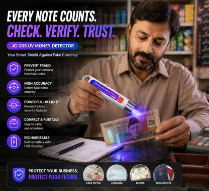 UV Fake Money Detector - Verify Notes, Cheques & Bonds - Protection From Scammers